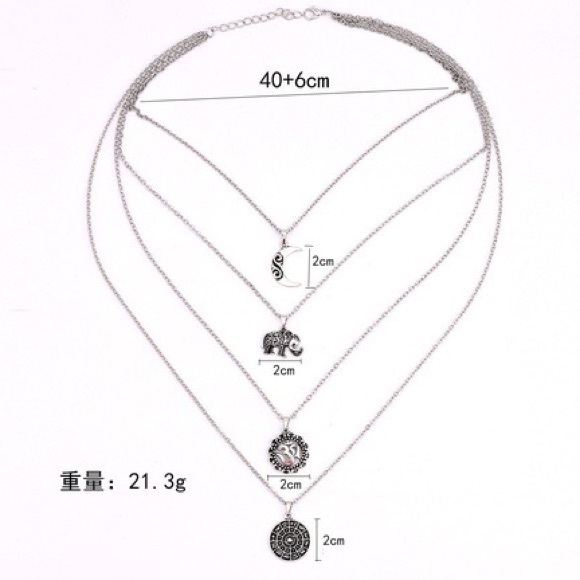Bohemian Multi Layer Moon Elephant Medallion Necklace - Picture 5 of 5